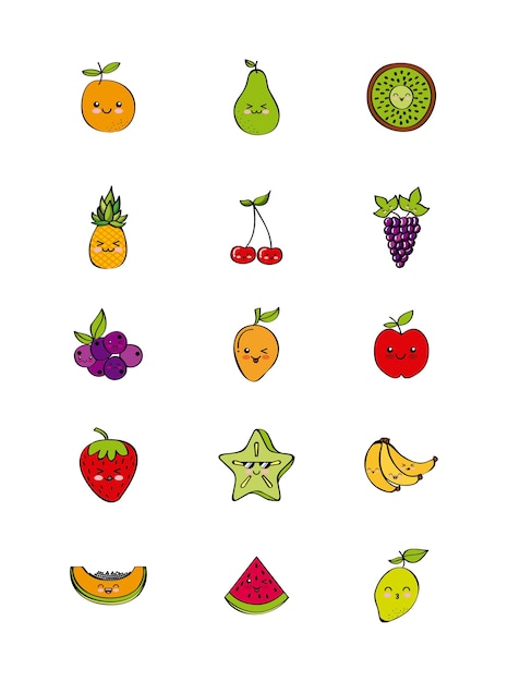 Icono con frutas kawaii