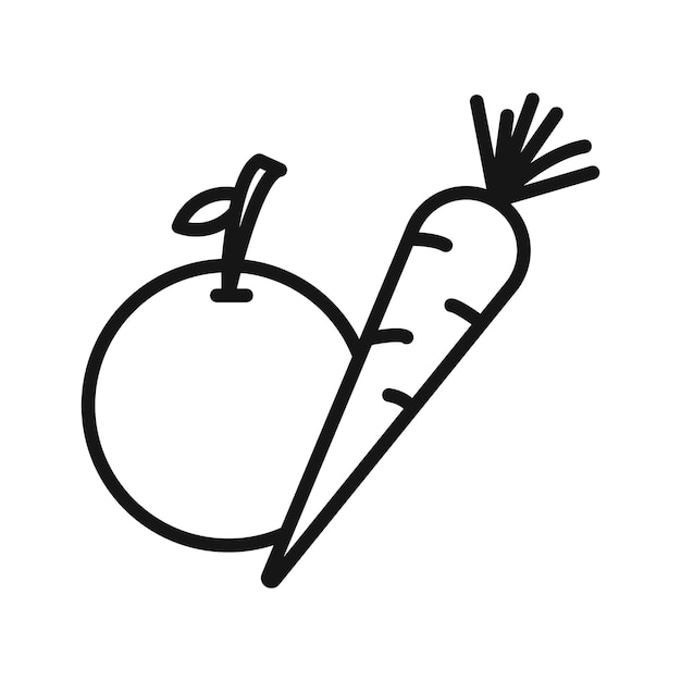 Ícono de frutas y verduras Vector de arte de línea negra