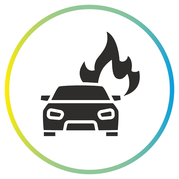 en el icono de fuego automático el coche en llamas es un símbolo plano en una ilustración vectorial de fondo blanco