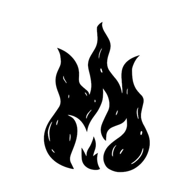 Vector un ícono de fuego en blanco y negro con la palabra fuego.