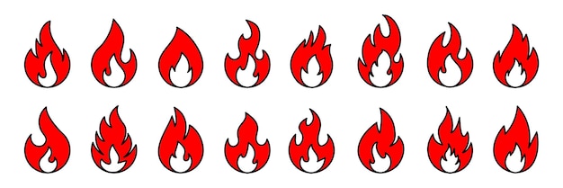 Vector icono de fuego conjunto de iconos de fuego símbolo de llama de fuego silueta de hoguera símbolos de llamas estilo plano