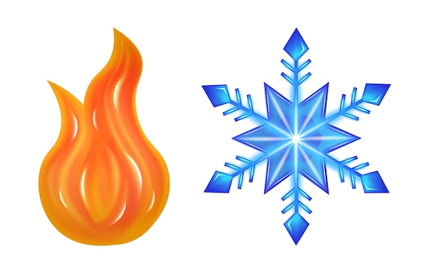 Icono de fuego y copo de nieve Símbolo de calor y frío