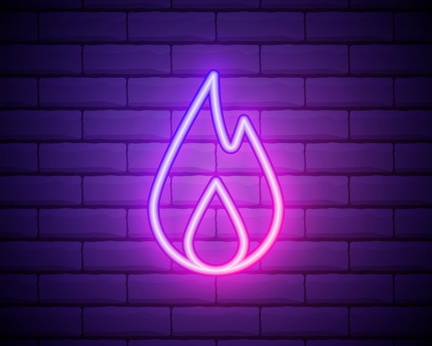 Icono de fuego de neón Elementos en los iconos de estilo de neón Icono de llama de neón simple para sitios web diseño web aplicación móvil aislada en pared de ladrillo