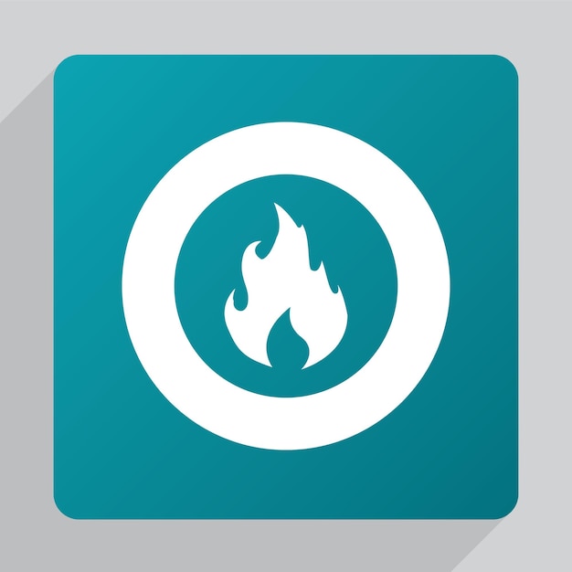 Vector icono de fuego plano, blanco sobre fondo verde