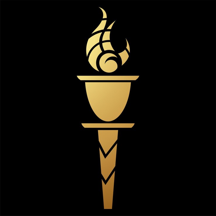 Vector icono de fuego a rayas y antorcha larga de oro en un fondo negro
