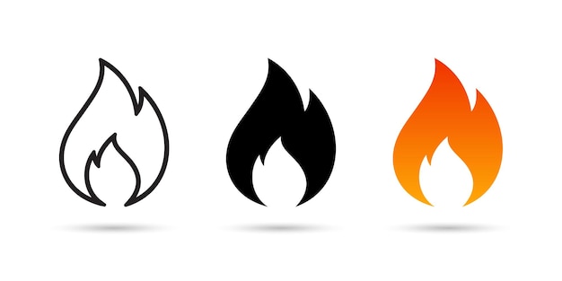 Icono de fuego vector y icono de llama de fuego aislados en un fondo blanco