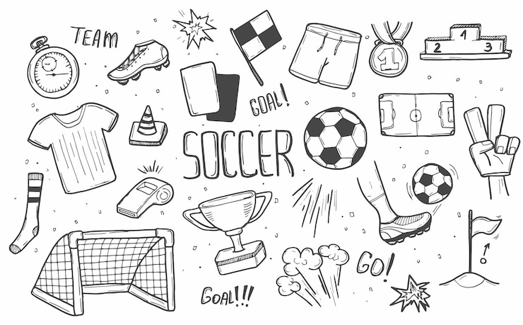 Vector icono de fútbol configurado en estilo doodle aislado en fondo blanco esbozo de concepto de fútbol establecido en vector