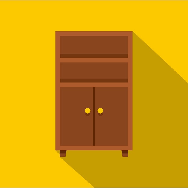 Icono de gabinete de madera. Ilustración plana del icono de vector de gabinete de madera para web aislado sobre fondo amarillo