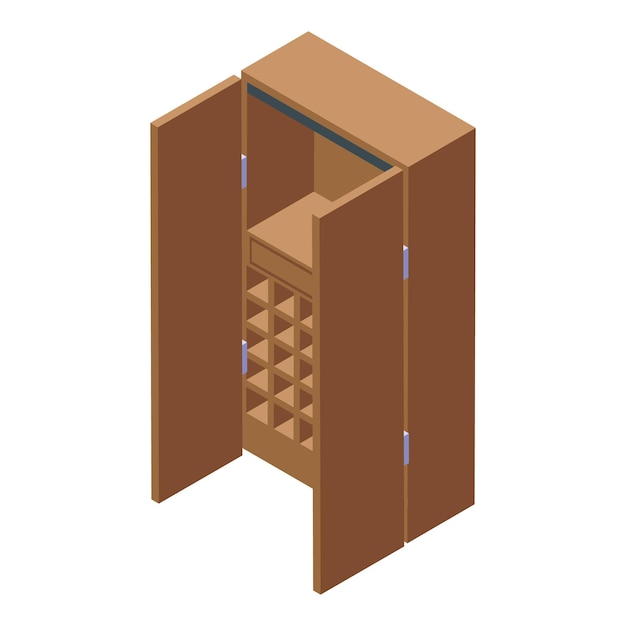 Icono de gabinete de vino vector isométrico Sala de madera Botella de bar