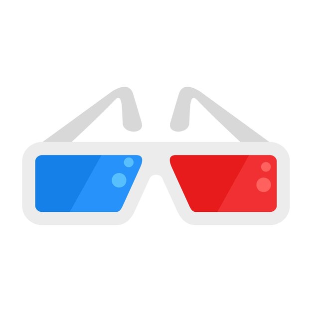 Icono de gafas de cine azul rojo ilustración plana de icono de vector de gafas de cine azul rojo para diseño web