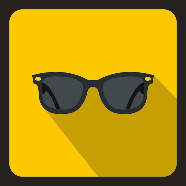 Vector icono de gafas de sol negras en estilo plano en una ilustración de vector de fondo amarillo
