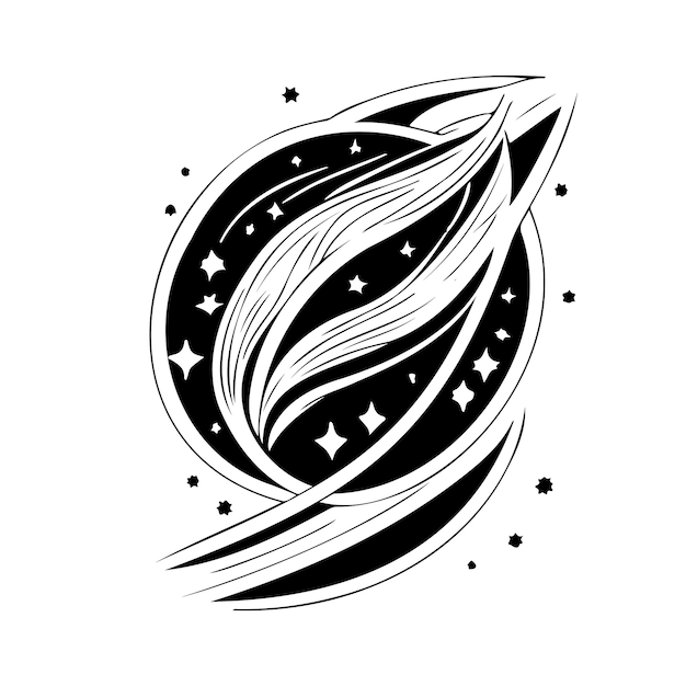 El icono de la galaxia dibuja con la mano el espacio de color negro fuera del elemento vectorial del logotipo y el símbolo perfecto