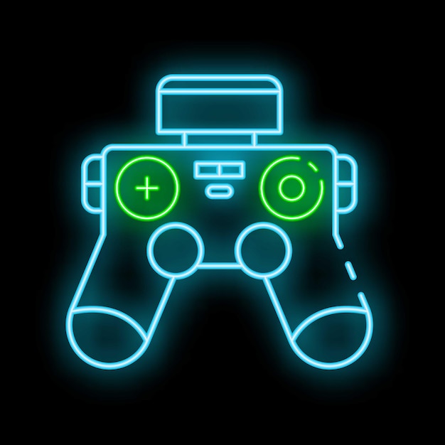 El icono del gamepad de neón brillando en un fondo oscuro