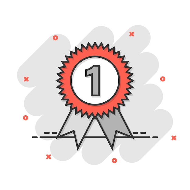 Icono ganador en estilo cómico Ilustración de vector de dibujos animados de premio Rosette sobre fondo blanco aislado Concepto de negocio de efecto de salpicadura de medalla