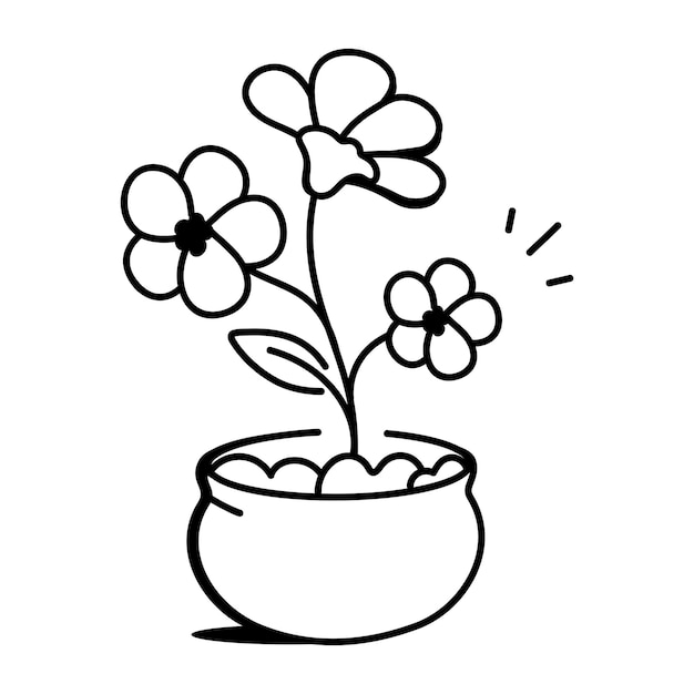 Un icono garabateado de una planta de interior con flores