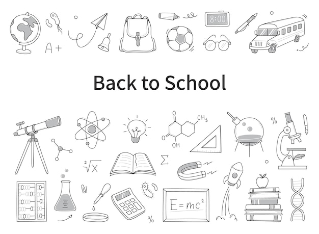 Icono de garabateo de educación de regreso a la escuela Estilo de boceto de garabato de línea dibujada a mano Ilustración de vuelta a la escuela