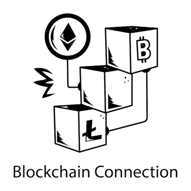 Icono de garabateo práctico de la conexión de la cadena de bloques