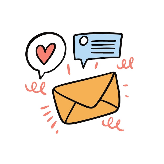 Icono de garabato de carta de amor. Estilo de dibujos animados coloridos dibujados a mano.