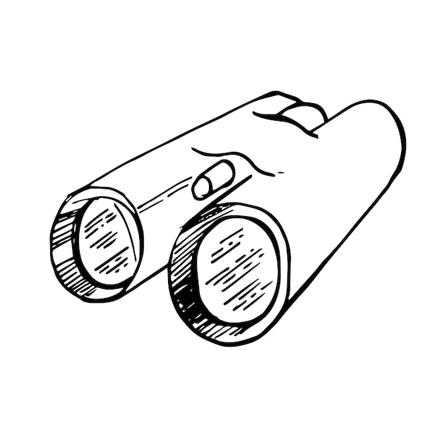 Icono de garabato de contorno dibujado a mano de binoculares equipo óptico y de espionaje reloj de búsqueda y concepto de zoom ilustración de dibujo vectorial para imprimir