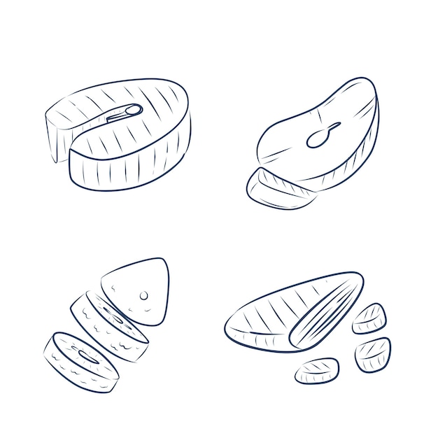 Icono de garabato de contorno dibujado a mano de filete de pescado Ilustración de dibujo de vector de filete a la parrilla para imprimir web móvil Concepto de comida saludable a la parrilla