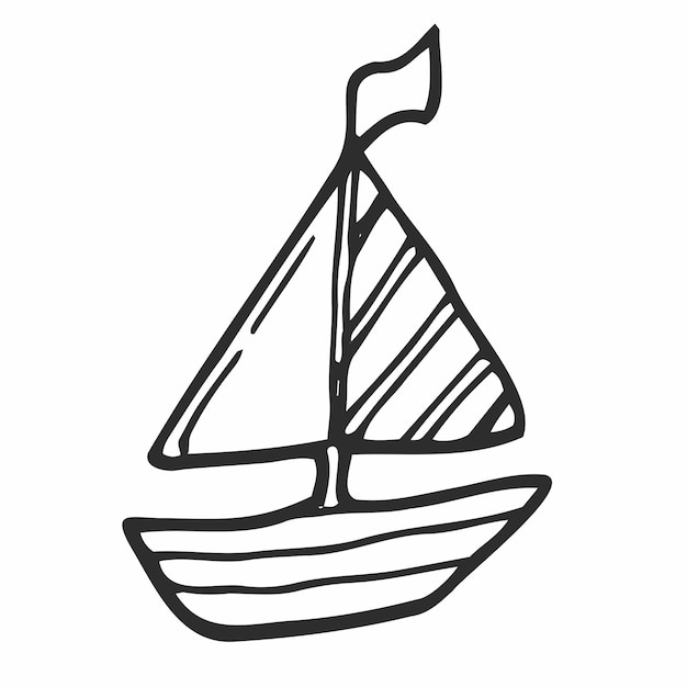 Icono de garabato de contorno dibujado a mano de velero viajes en barco y transporte de agua en yate