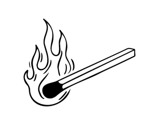 Icono de garabato dibujado a mano de cerilla en llamas dibujo de cerilla de línea simple elemento de contorno de diseño de boceto de cerilla
