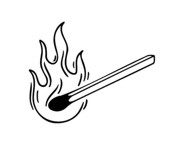 Icono de garabato dibujado a mano de cerilla en llamas dibujo de cerilla de línea simple elemento de contorno de diseño de boceto de cerilla