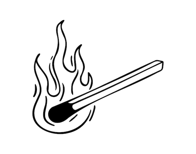 Icono de garabato dibujado a mano de cerilla en llamas dibujo de cerilla de línea simple elemento de contorno de diseño de boceto de cerilla