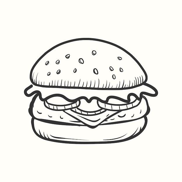 Vector icono de garabato de hamburguesa ilustración de hamburguesa dibujada a mano