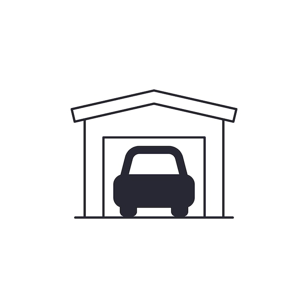 Icono de garaje con un coche en blanco