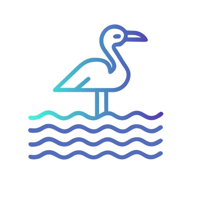 el icono de la garza nada de un pequeño lirio a otro más grande un esquemático contorno de icono de mapa de ruta