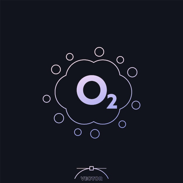 Icono de gas oxígeno O2 con un vector de nubes