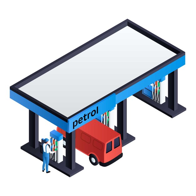 Icono de gasolinera Isométrica del icono de vector de gasolinera para diseño web aislado sobre fondo blanco