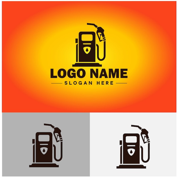 El icono de la gasolinera Rellene el gas de reabastecimiento de combustible El logotipo del vector del símbolo de la industria de las bombas de petróleo