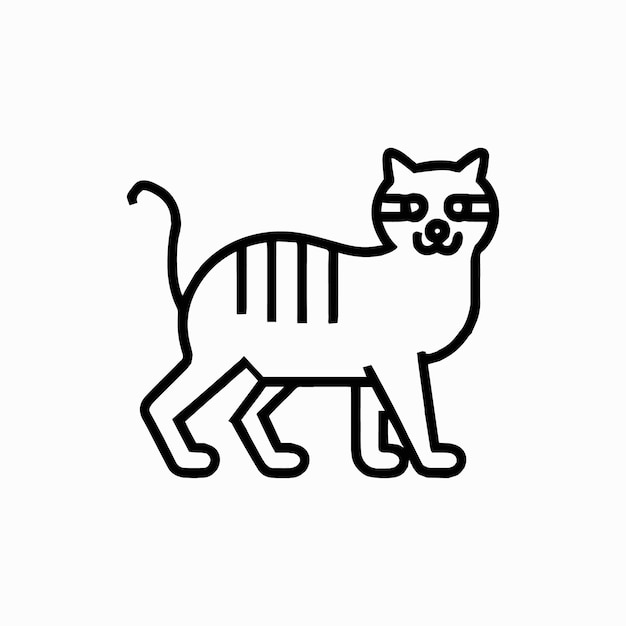 Icono de gato con contorno completo del cuerpo en blanco