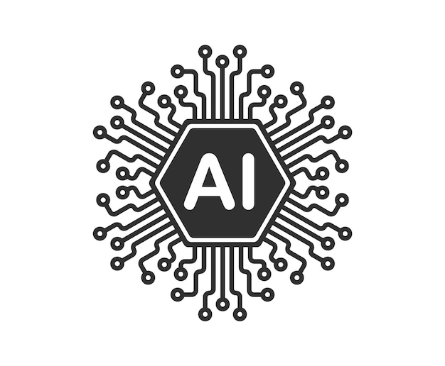 Icono de generación de IA Aprendizaje automático símbolo de microchip Icono de ML Signo de inteligencia artificial Vector