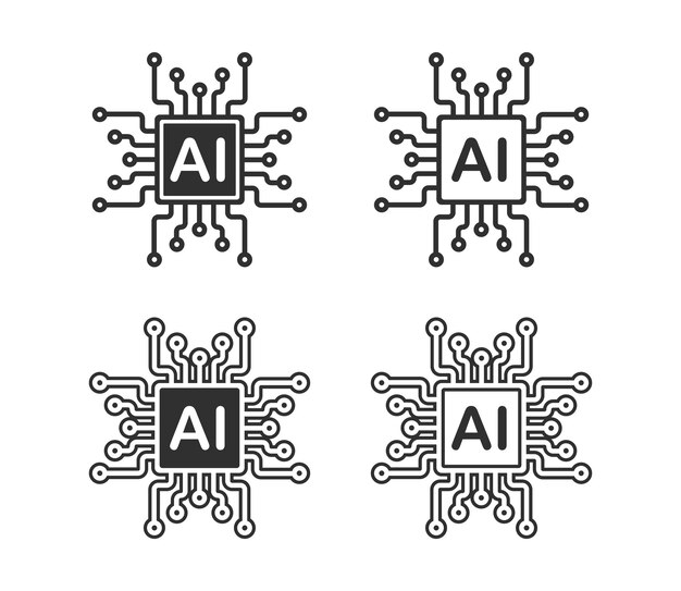 Icono de generación de IA Aprendizaje automático símbolo de microchip Icono de ML Signo de inteligencia artificial Vector