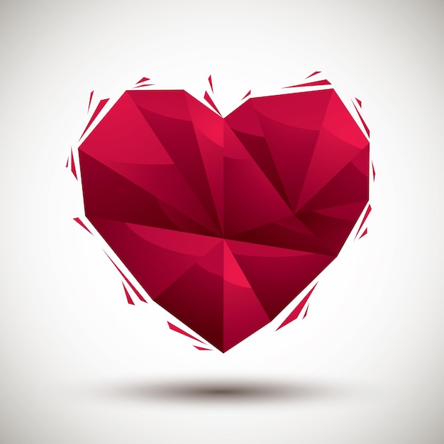 Icono geométrico de corazón rojo hecho en estilo moderno 3d, mejor para usar como símbolo o elemento de diseño para diseños web o impresos.