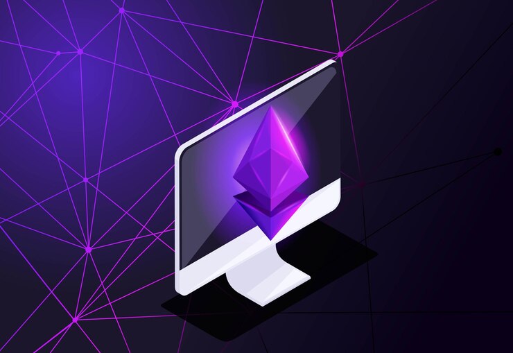 Vector icono geométrico holográfico isométrico de la red de criptomonedas blockchain