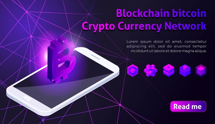 Vector icono geométrico holográfico isométrico de la red de criptomonedas blockchain