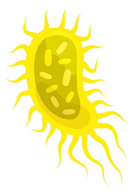 Vector icono de germen amarillo símbolo de la enfermedad de salmonella en estilo de dibujos animados