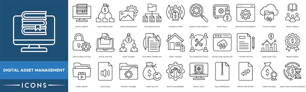 Icono de gestión de activos digitales Repositorio de activos de la biblioteca digital Gestión de medios