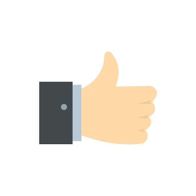 Icono de gesto de pulgar hacia arriba en estilo plano sobre un fondo blanco