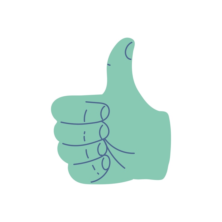 Vector icono de gesto de pulgar hacia arriba de mano aislado