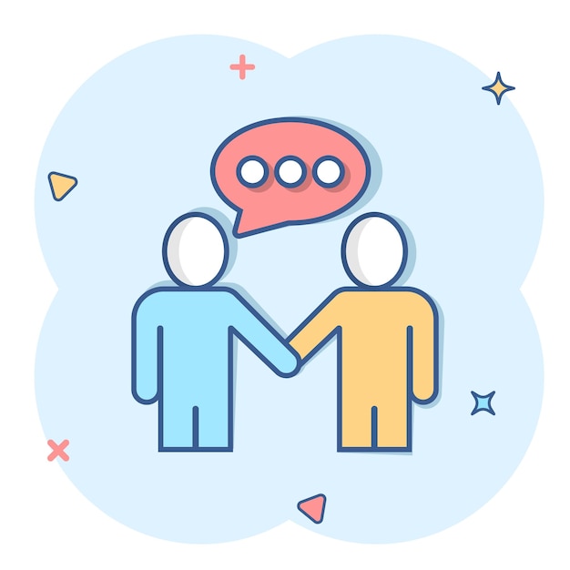 Icono de gesto de saludo en estilo cómico Gente apretando la mano ilustración vectorial de dibujos animados en fondo blanco aislado Concepto de negocio de efecto salpicadura de apretón de mano