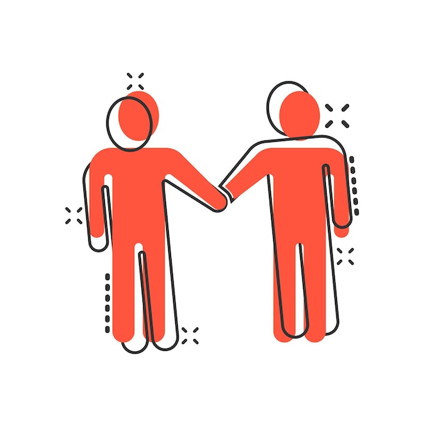 Icono de gesto de saludo en estilo cómico Gente apretando la mano ilustración vectorial de dibujos animados en fondo blanco aislado Concepto de negocio de efecto salpicadura de apretón de mano