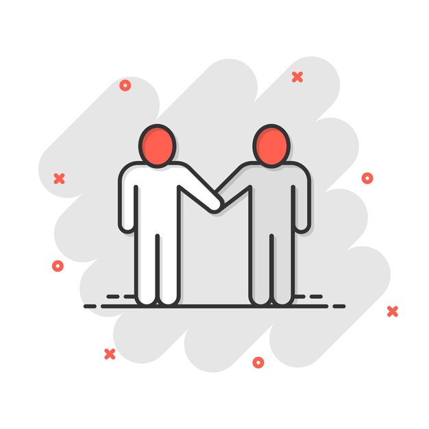 Icono de gesto de saludo en estilo cómico Gente apretando la mano ilustración vectorial de dibujos animados en fondo blanco aislado Concepto de negocio de efecto salpicadura de apretón de mano