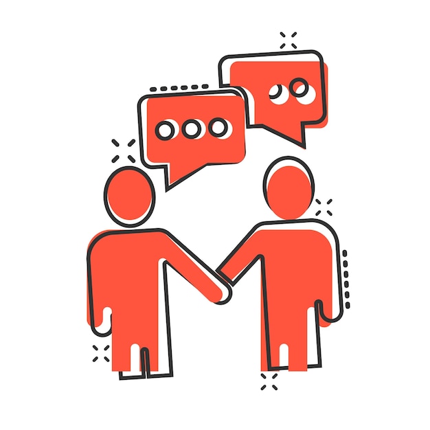 Icono de gesto de saludo en estilo cómico Gente apretando la mano ilustración vectorial de dibujos animados en fondo blanco aislado Concepto de negocio de efecto salpicadura de apretón de mano