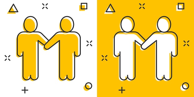 Icono de gesto de saludo en estilo cómico Gente apretando la mano ilustración vectorial de dibujos animados en fondo blanco aislado Concepto de negocio de efecto salpicadura de apretón de mano