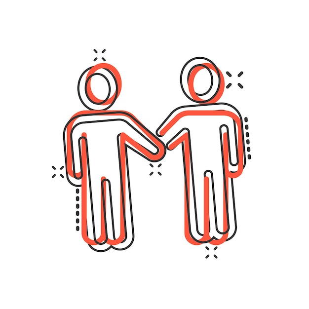 Icono de gesto de saludo en estilo cómico Gente apretando la mano ilustración vectorial de dibujos animados en fondo blanco aislado Concepto de negocio de efecto salpicadura de apretón de mano